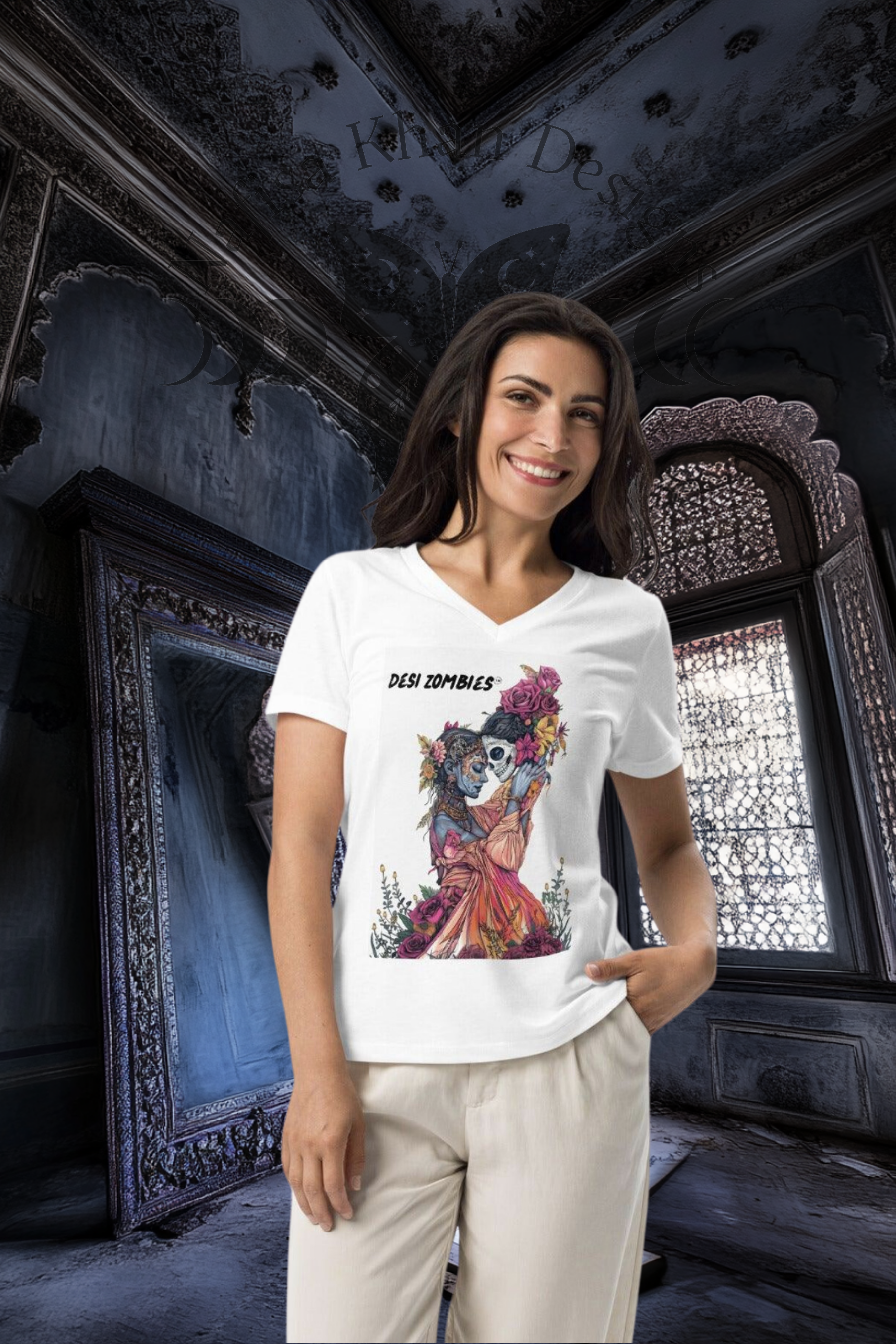 Desi Zombies Women’s V-Neck T-Shirt – Stylish Comfort with a Bold Twist