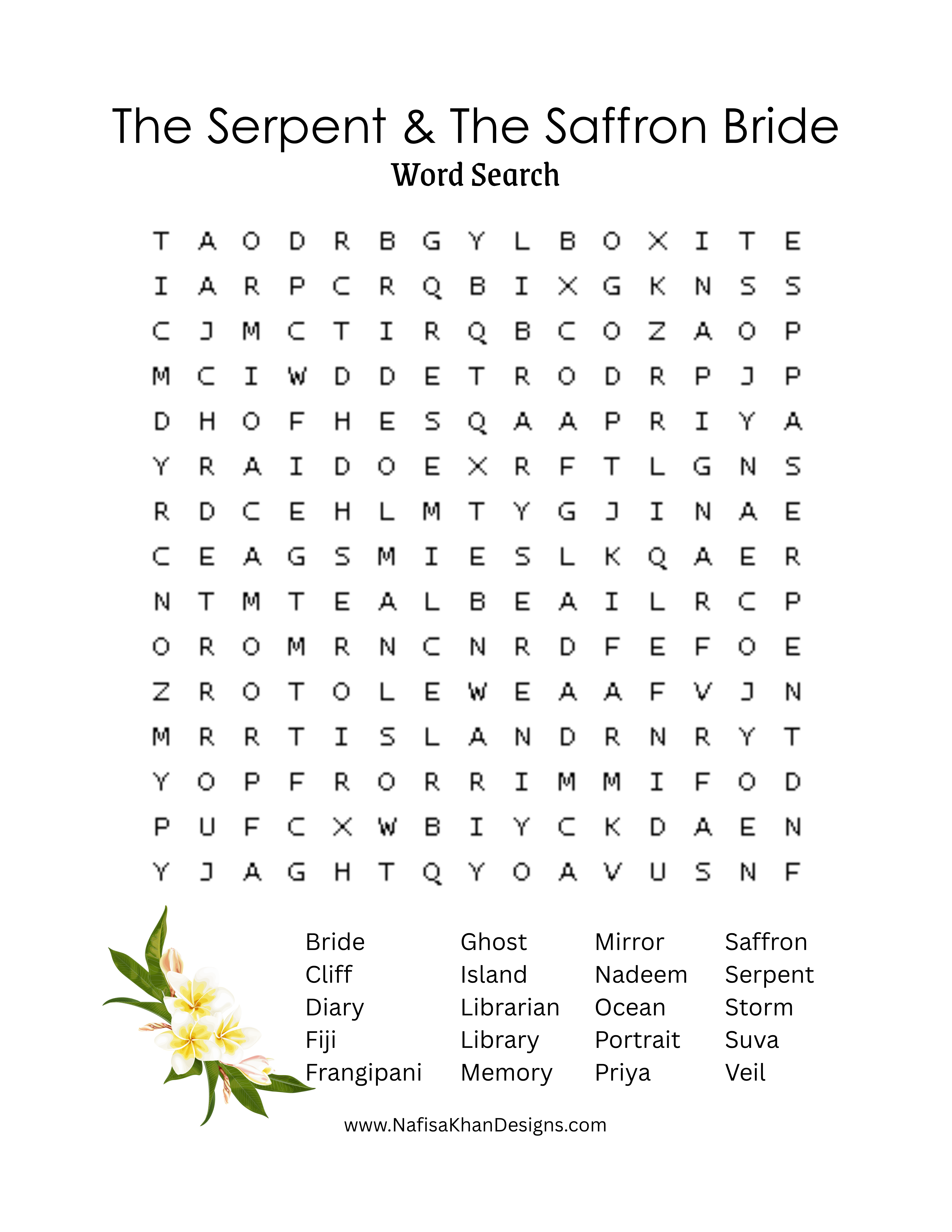 The Serpent & The Saffron Bride - Word Search Puzzle