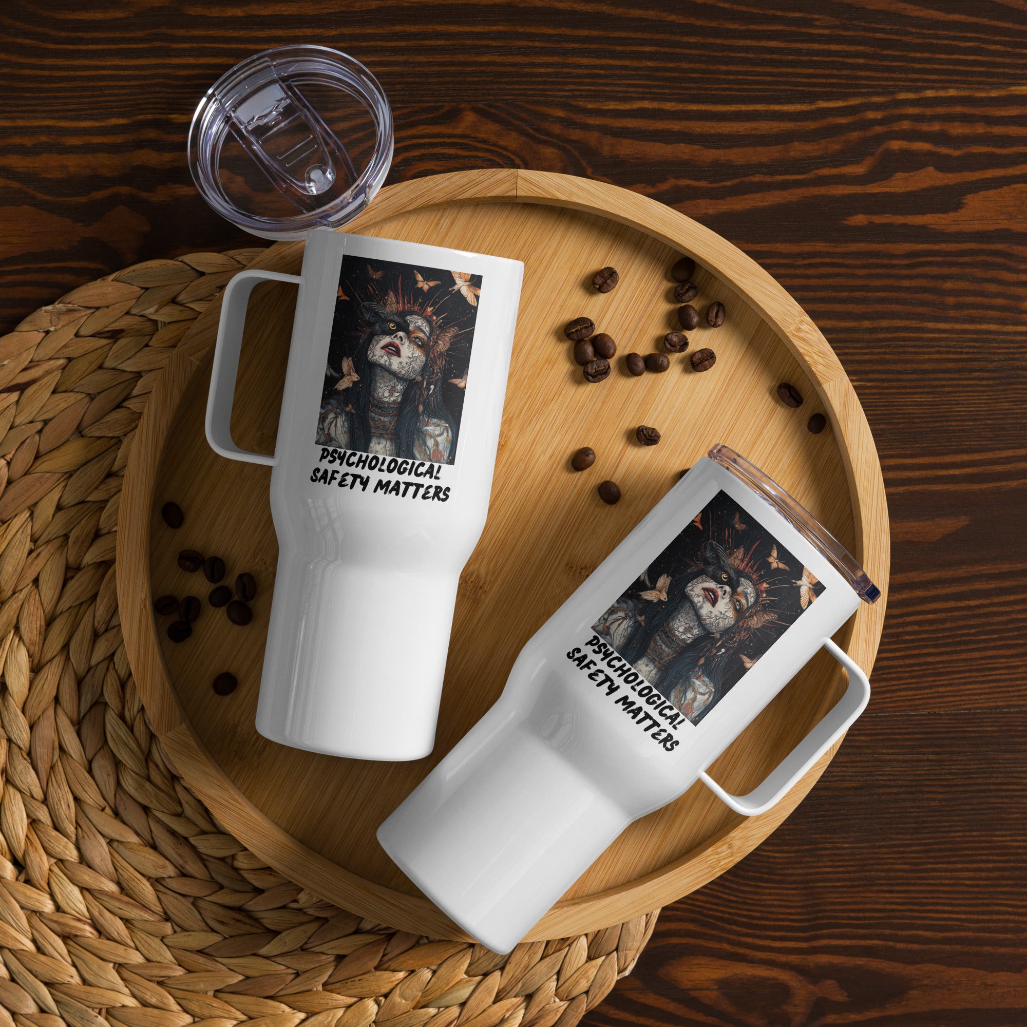 Psychological Safety Matters Travel Mug – Stay Bold, Stay Hydrated featuring modern Desi fashion with a fusion of tradition and streetwear style.
