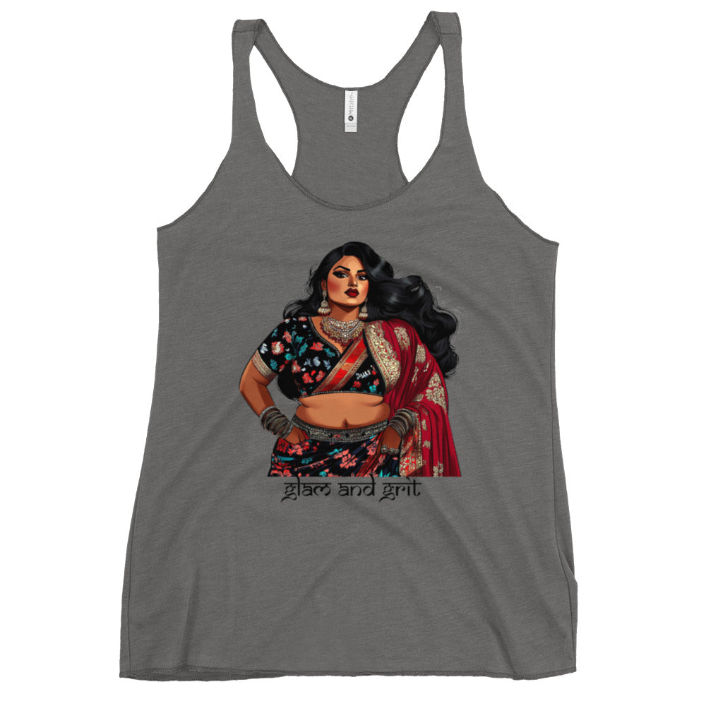 Glam and Grit Racerback Tank – Empowering Women's Activewear with Bold Design.