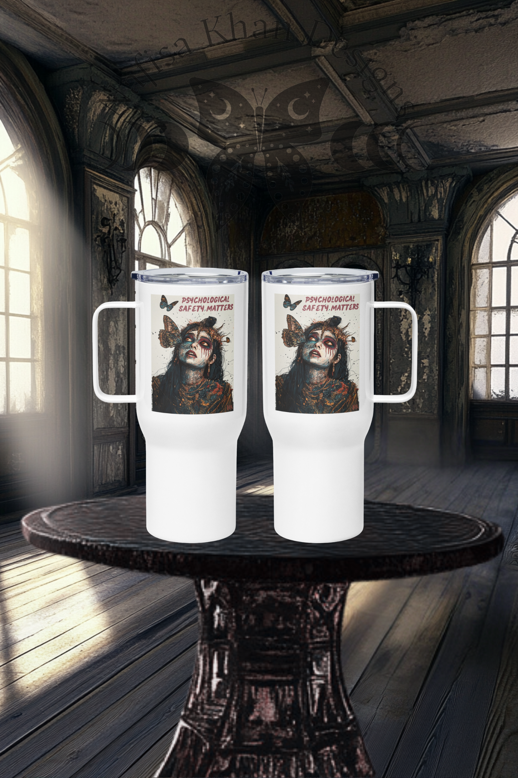 Psychological Safety Matters Travel Mug – Sip Boldly, Stay Inspired! featuring modern Desi fashion with a fusion of tradition and streetwear style.