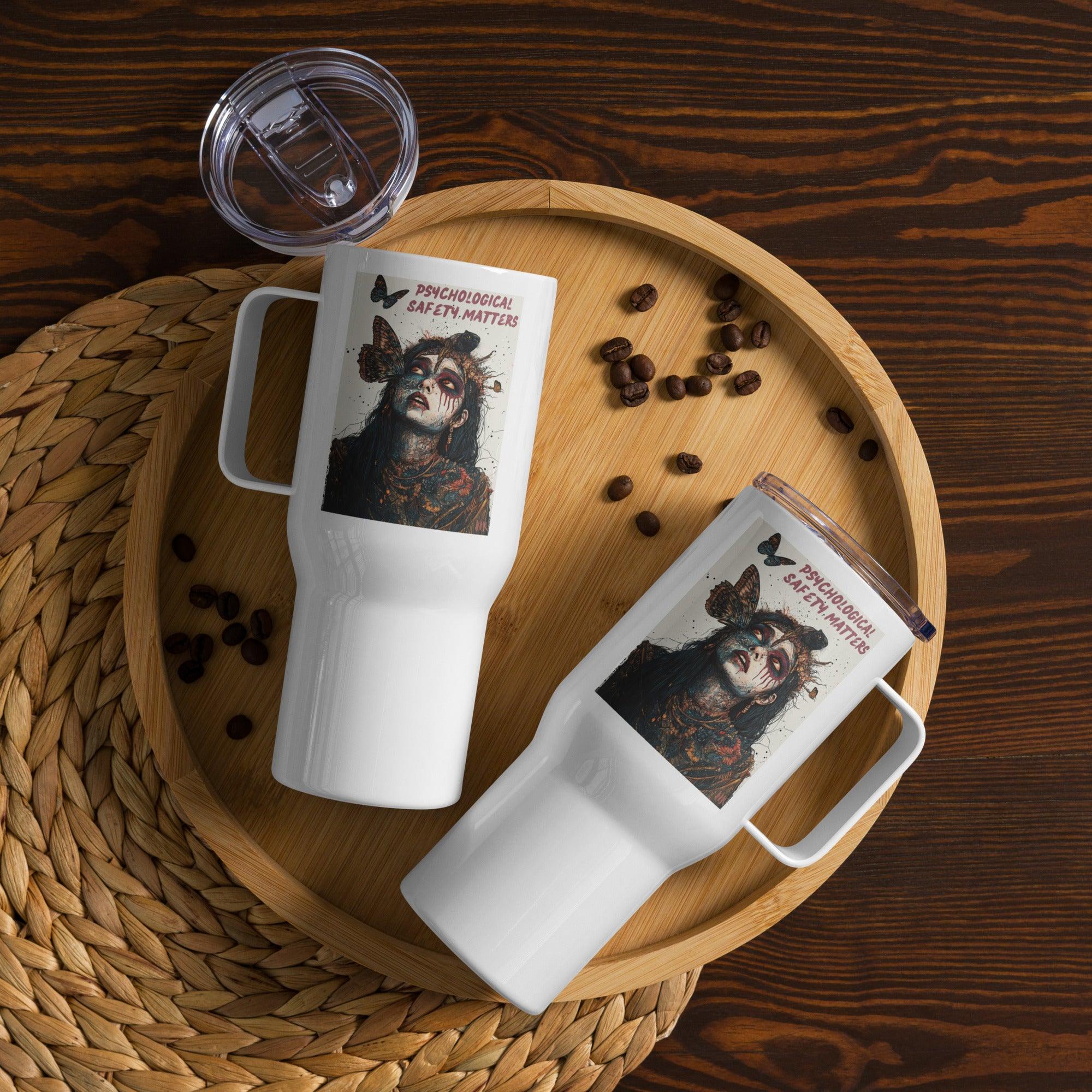 Psychological Safety Matters Travel Mug – Sip Boldly, Stay Inspired! featuring modern Desi fashion with a fusion of tradition and streetwear style.